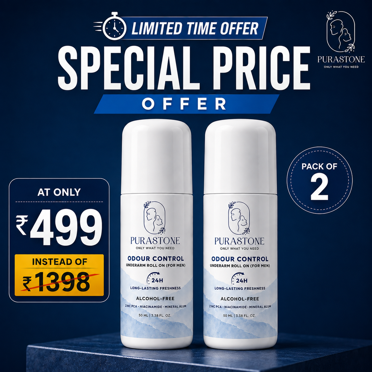 Odour Control (Men) | Niacinamide & Zinc PCA | Brightens Dark Underarms - 50ml